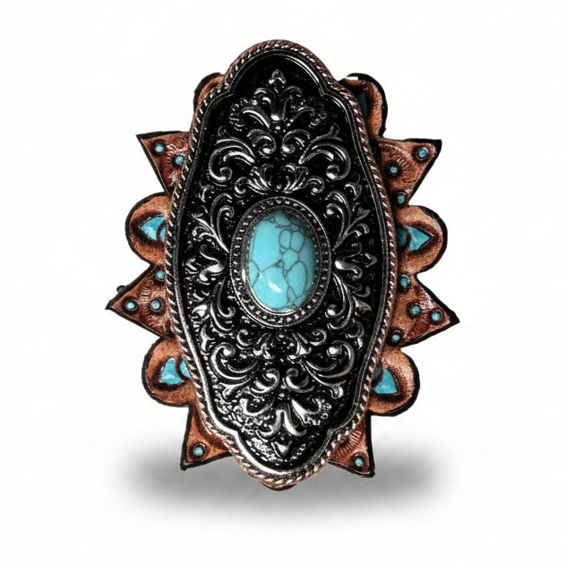 Oblong Antique Silver and Copper Turquoise Western Conchos W254 — view 7