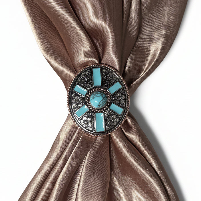 Oval Antique Silver and Copper Turquoise Western Conchos W255 — view 6