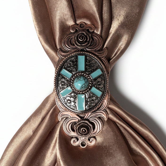 Oval Antique Silver and Copper Turquoise Western Conchos W255 — view 7