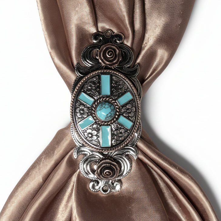 Oval Antique Silver and Copper Turquoise Western Conchos W255 — view 8
