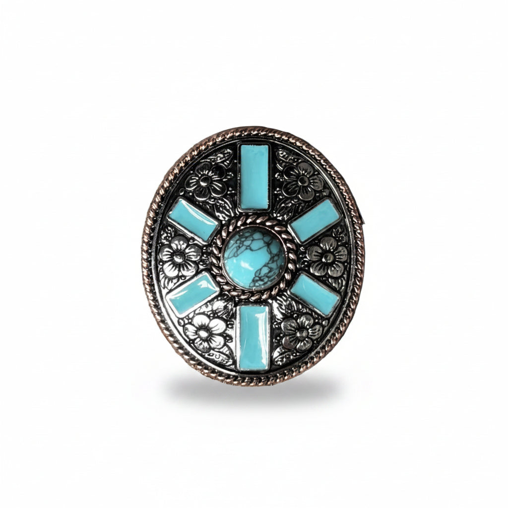 Oval Antique Silver and Copper Turquoise Western Conchos W255 — view 2