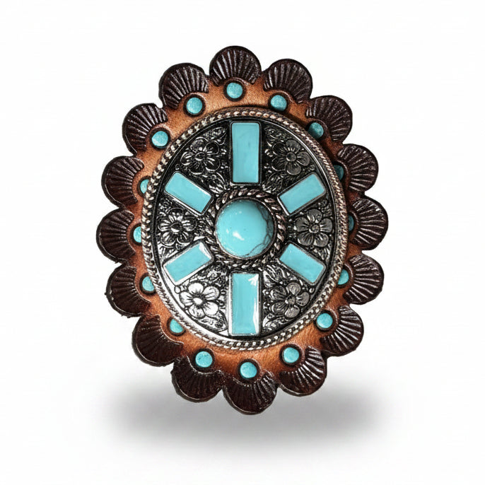 Oval Antique Silver and Copper Turquoise Western Conchos W255 — view 5