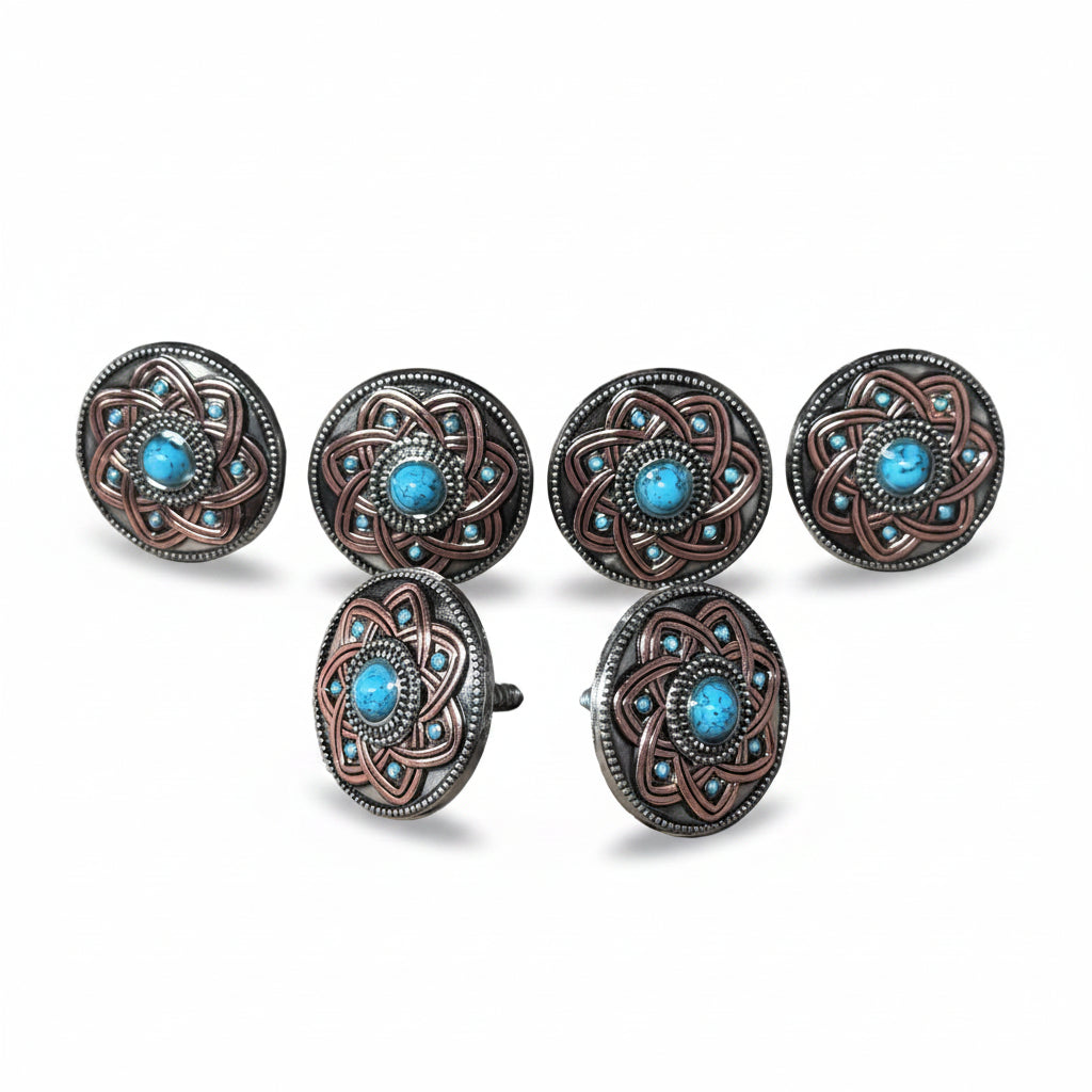 Antique Silver Turquoise and Copper Flower W257 — view 5