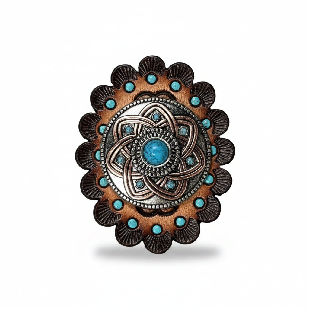 Antique Silver Turquoise and Copper Flower W257 — view 6