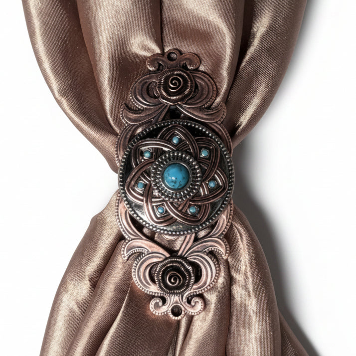 Antique Silver Turquoise and Copper Flower W257 — view 8