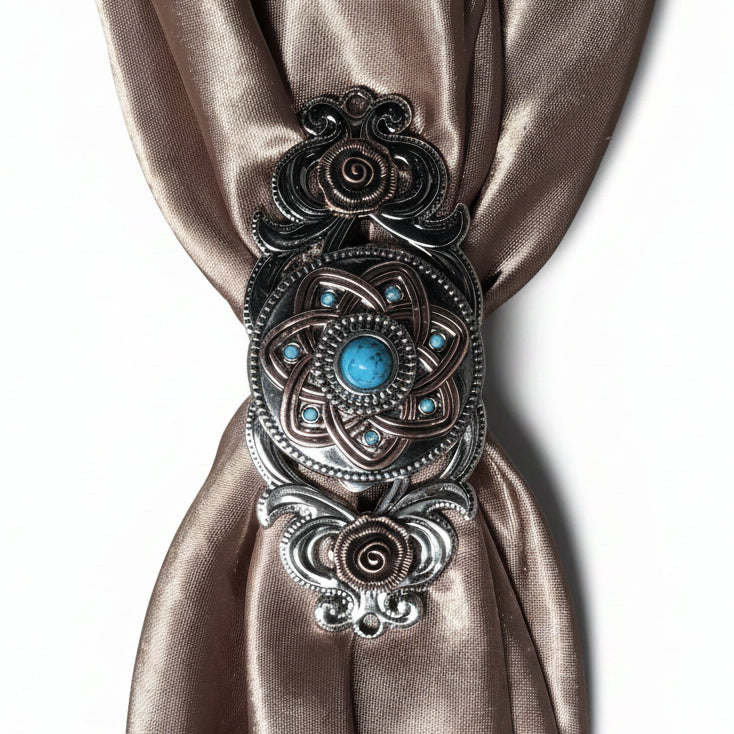 Antique Silver Turquoise and Copper Flower W257 — view 9
