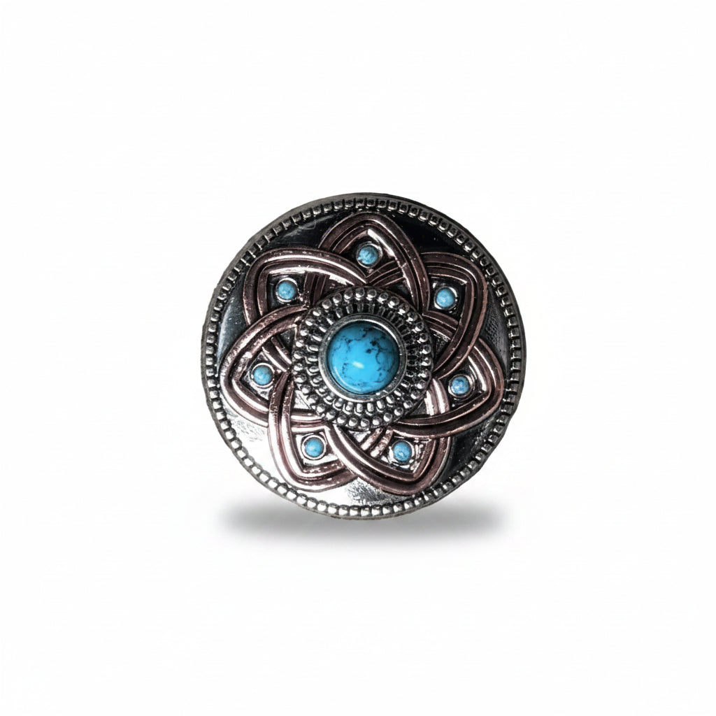 Antique Silver Turquoise and Copper Flower W257 — view 2