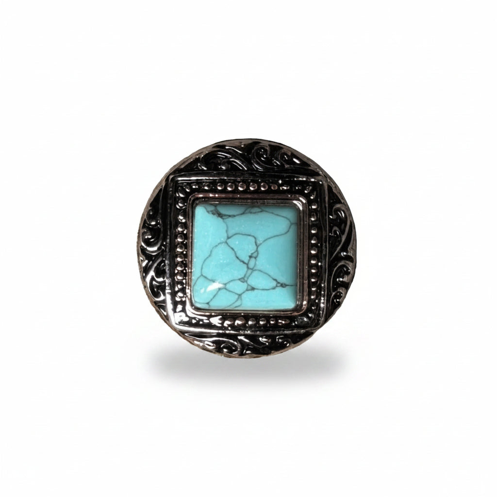 Antique Silver and Copper Dot Turquoise Concho W258 — view 2