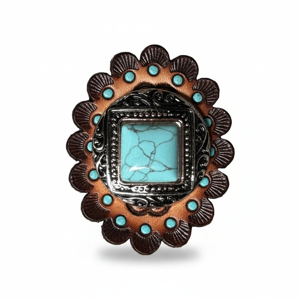 Antique Silver and Copper Dot Turquoise Concho W258 — view 6