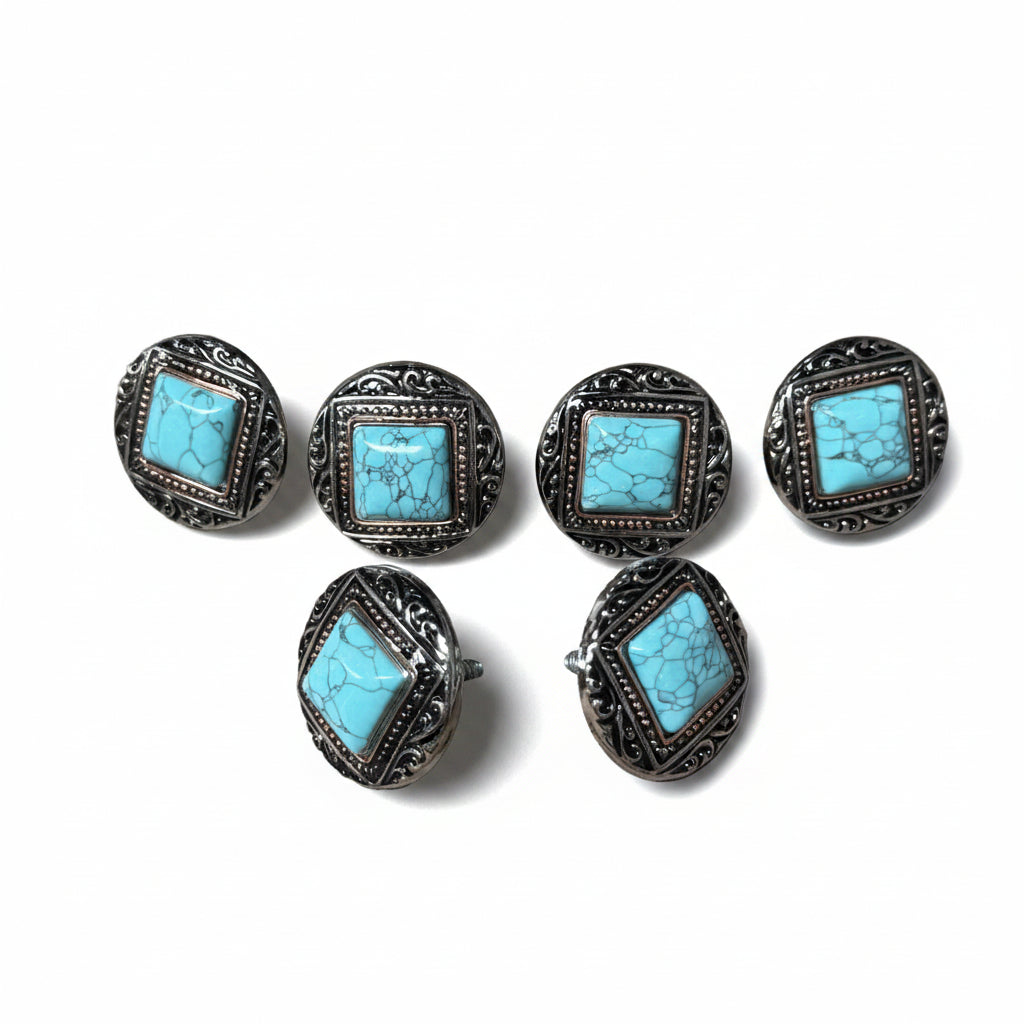 Antique Silver and Copper Dot Turquoise Saddle Set SSW258 — view 2