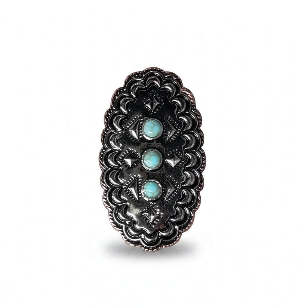 Antique Silver and Copper Oval Scallop Concho W261 — view 2