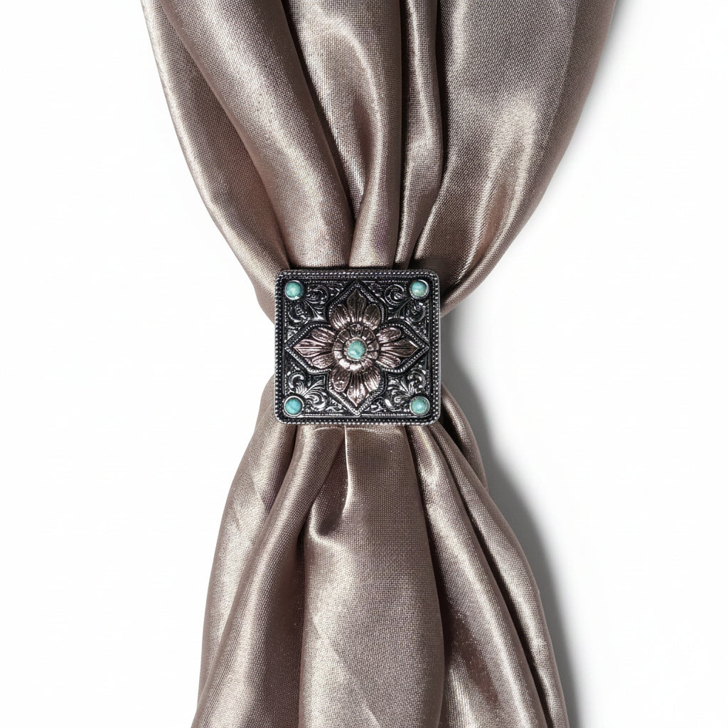Antique Silver and Copper Square Floral Concho #W265 — view 5