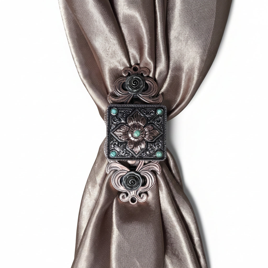 Antique Silver and Copper Square Floral Concho #W265 — view 6