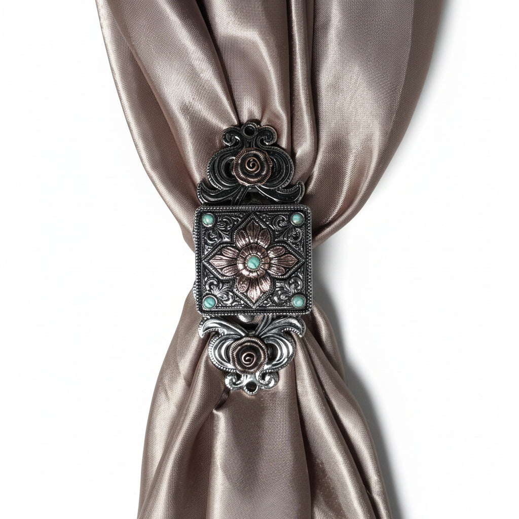 Antique Silver and Copper Square Floral Concho #W265 — view 7