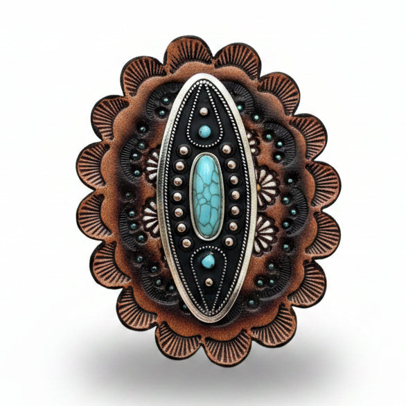 Copper and Antique Silver Turquoise Ellipse Concho #W266 — view 5