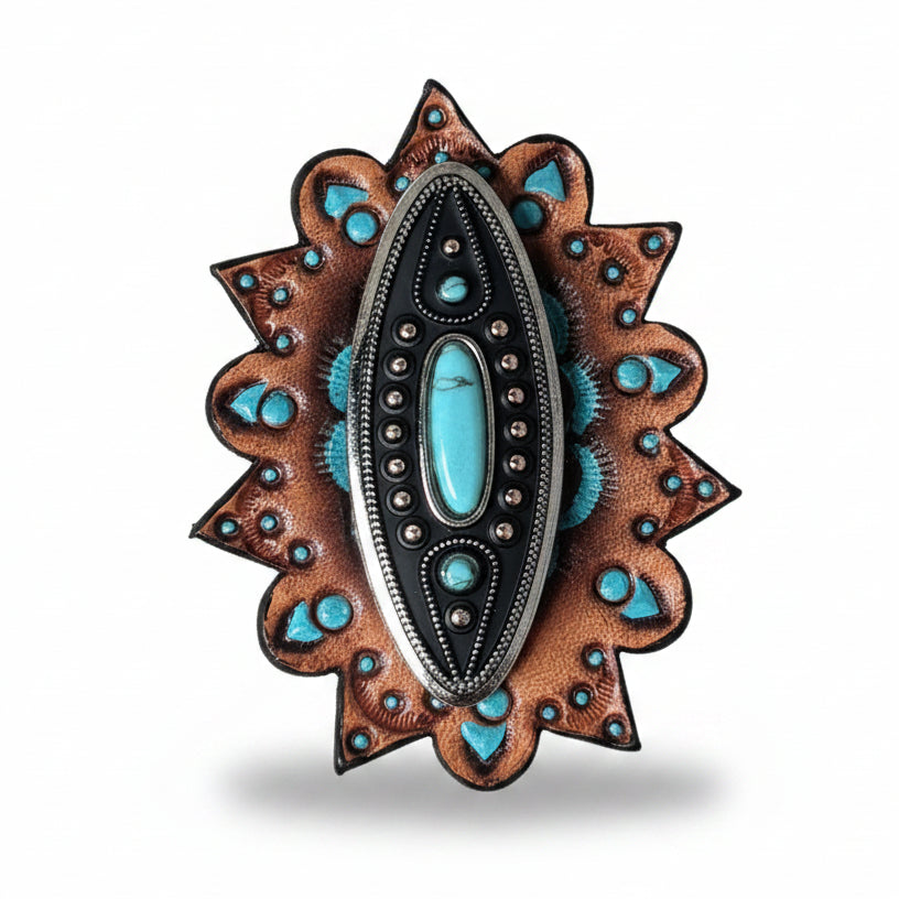 Copper and Antique Silver Turquoise Ellipse Concho #W266 — view 7