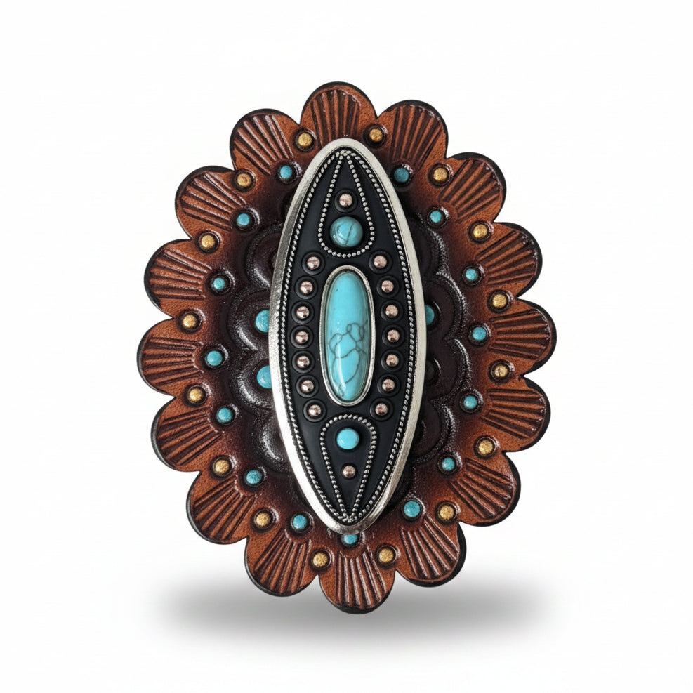 Copper and Antique Silver Turquoise Ellipse Concho #W266 — view 6