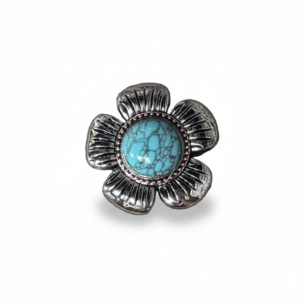 Antique Silver and Copper Turquoise Flower Concho W267 — view 2