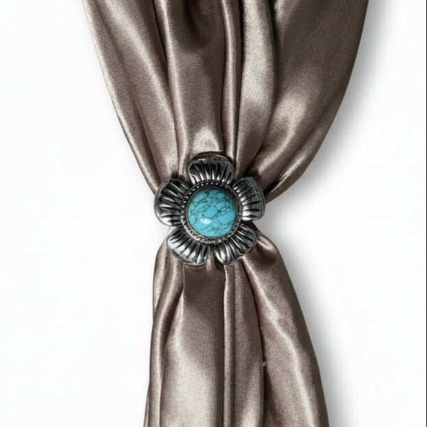 Antique Silver and Copper Turquoise Flower Concho W267 — view 8