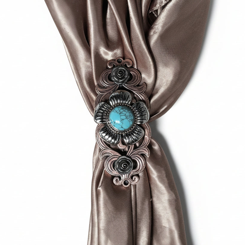 Antique Silver and Copper Turquoise Flower Concho W267 — view 9