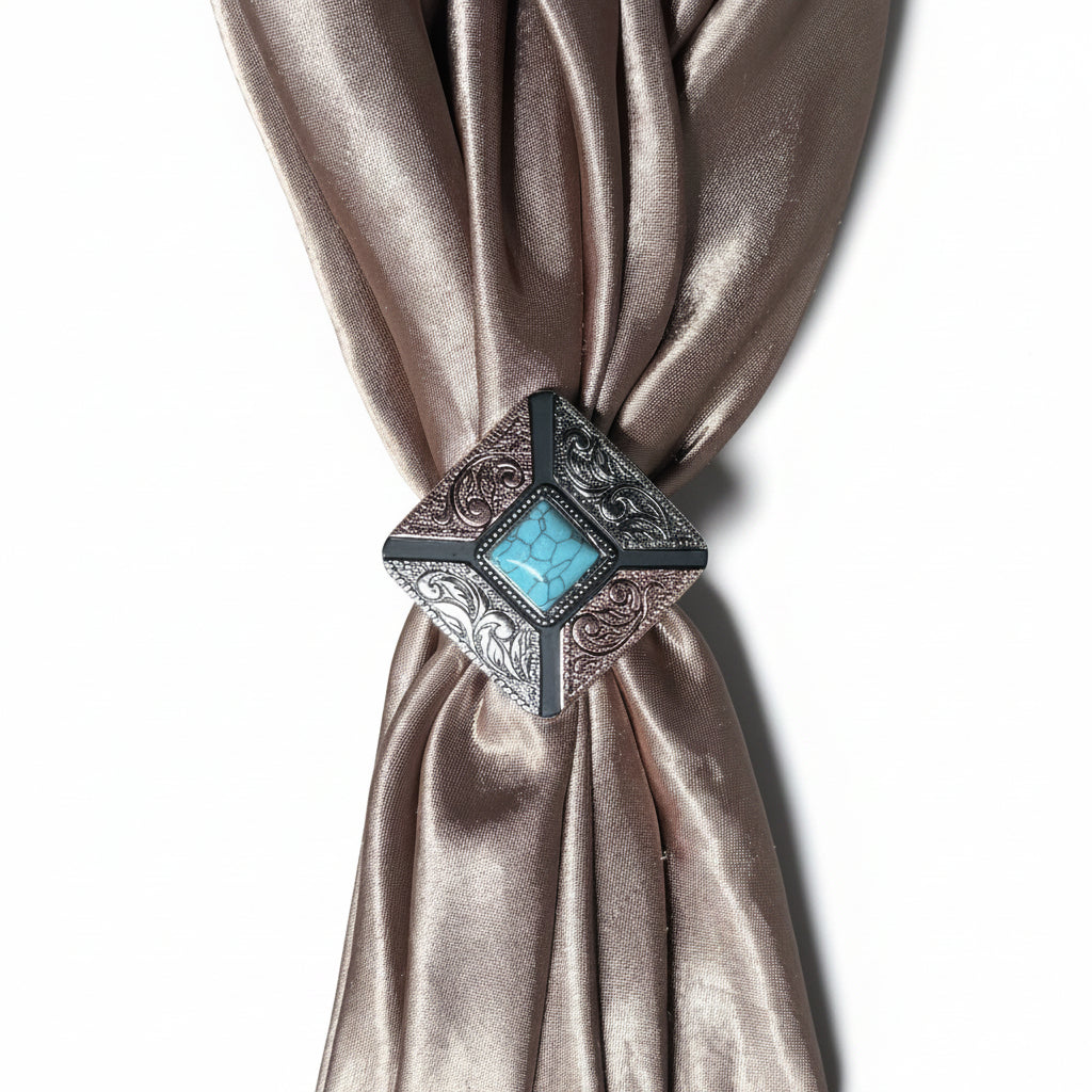 Square Antique Silver and Copper Turquoise Concho #W269 — view 5