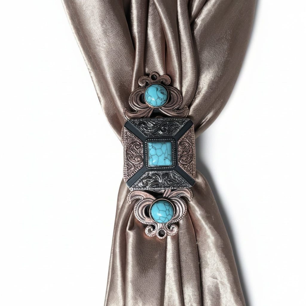 Square Antique Silver and Copper Turquoise Concho #W269 — view 6