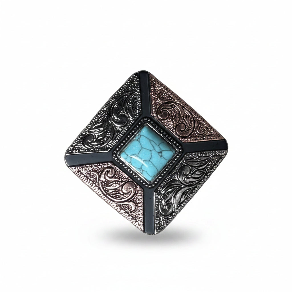 Square Antique Silver and Copper Turquoise Concho #W269 — view 2