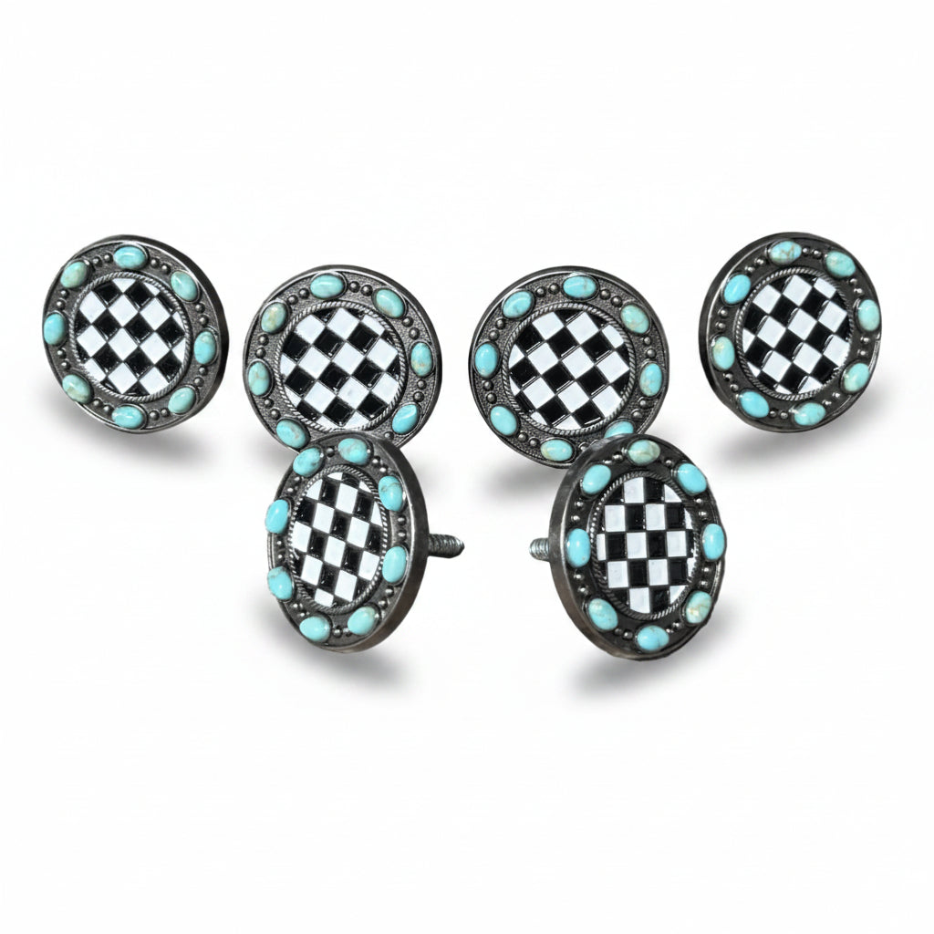 Black and White Checkered Turquoise Concho #W273 — view 5