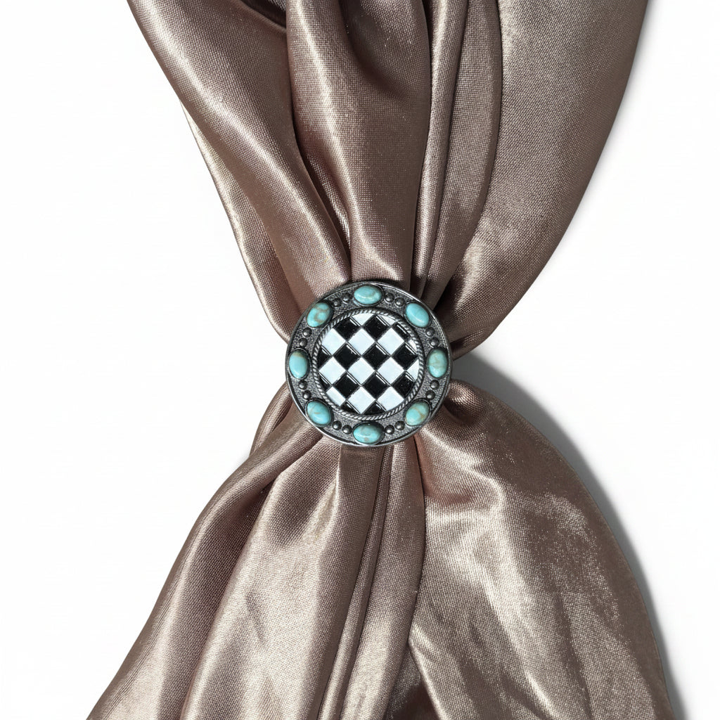 Black and White Checkered Turquoise Concho #W273 — view 6
