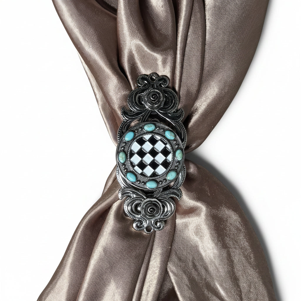 Black and White Checkered Turquoise Concho #W273 — view 7