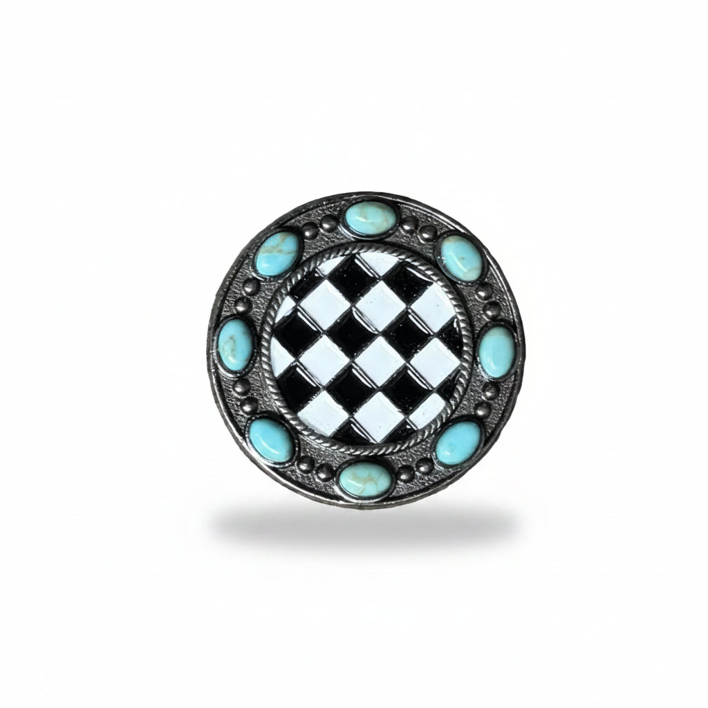 Black and White Checkered Turquoise Concho #W273 — view 2