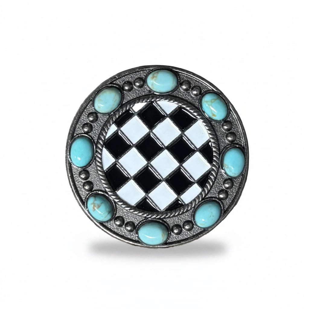 Black and White Checkered Turquoise Concho #W273 — view 3