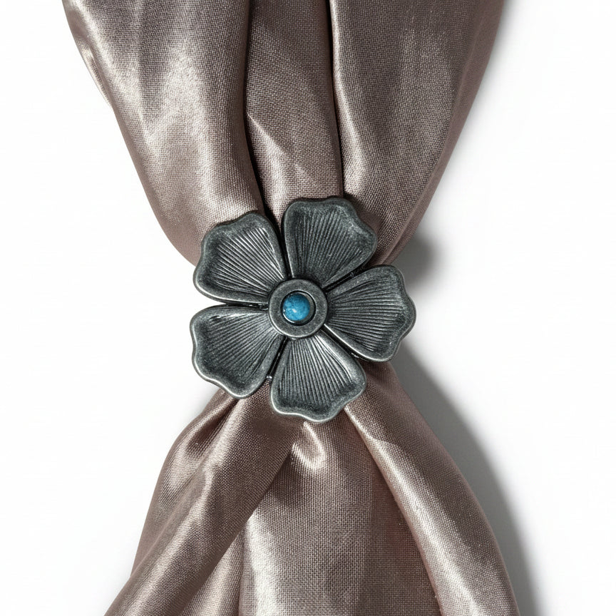 Antique Silver Flower Turquoise Western Concho W110 — view 5