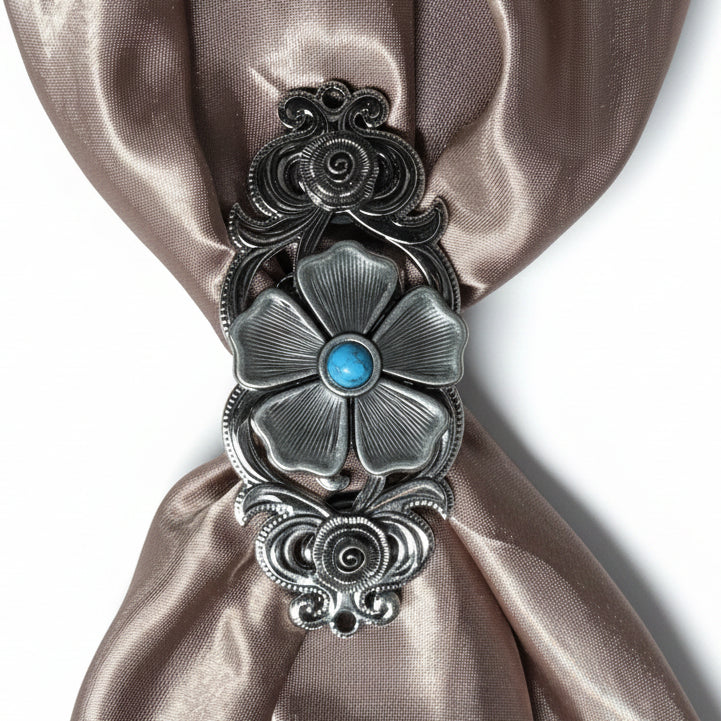 Antique Silver Flower Turquoise Western Concho W110 — view 6