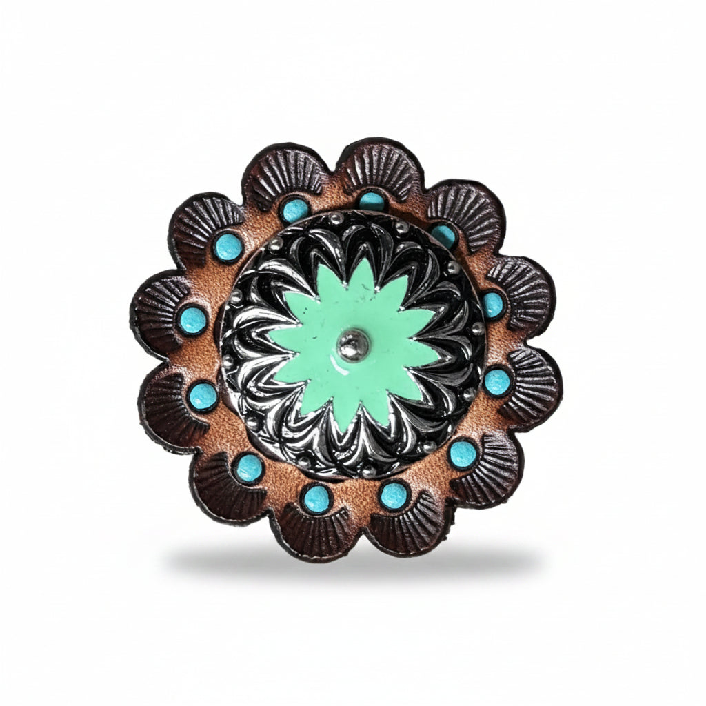 Copper & Antique Silver Turquoise Flower Western Concho W122 — view 9