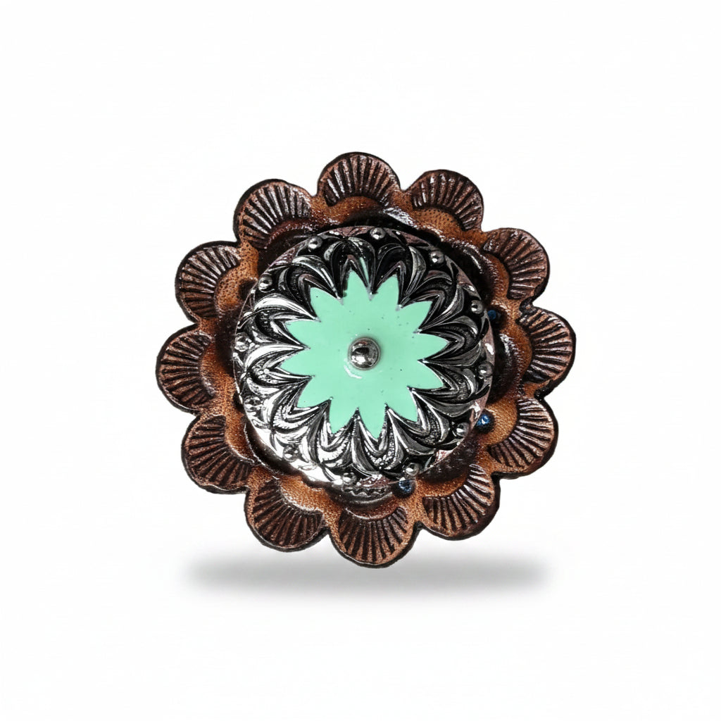 Copper & Antique Silver Turquoise Flower Western Concho W122 — view 7