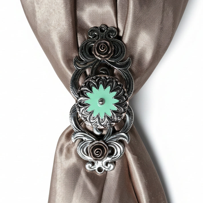 Copper & Antique Silver Turquoise Flower Western Concho W122 — view 11