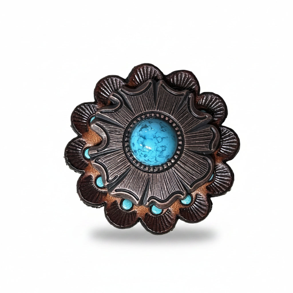 Copper Turquoise Round Western Concho W128 — view 5