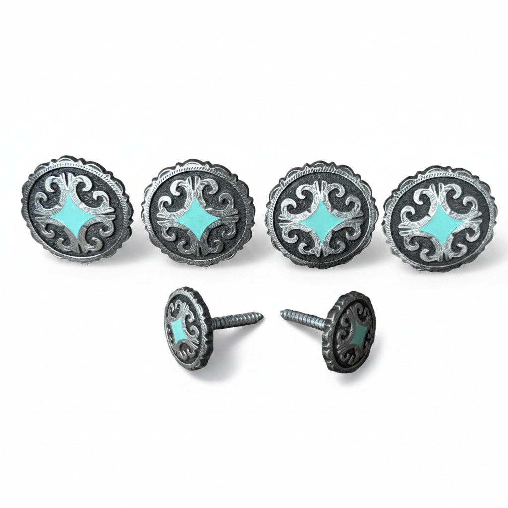 Turquoise Diamond Antique Silver Saddle Set SSW148 — view 2
