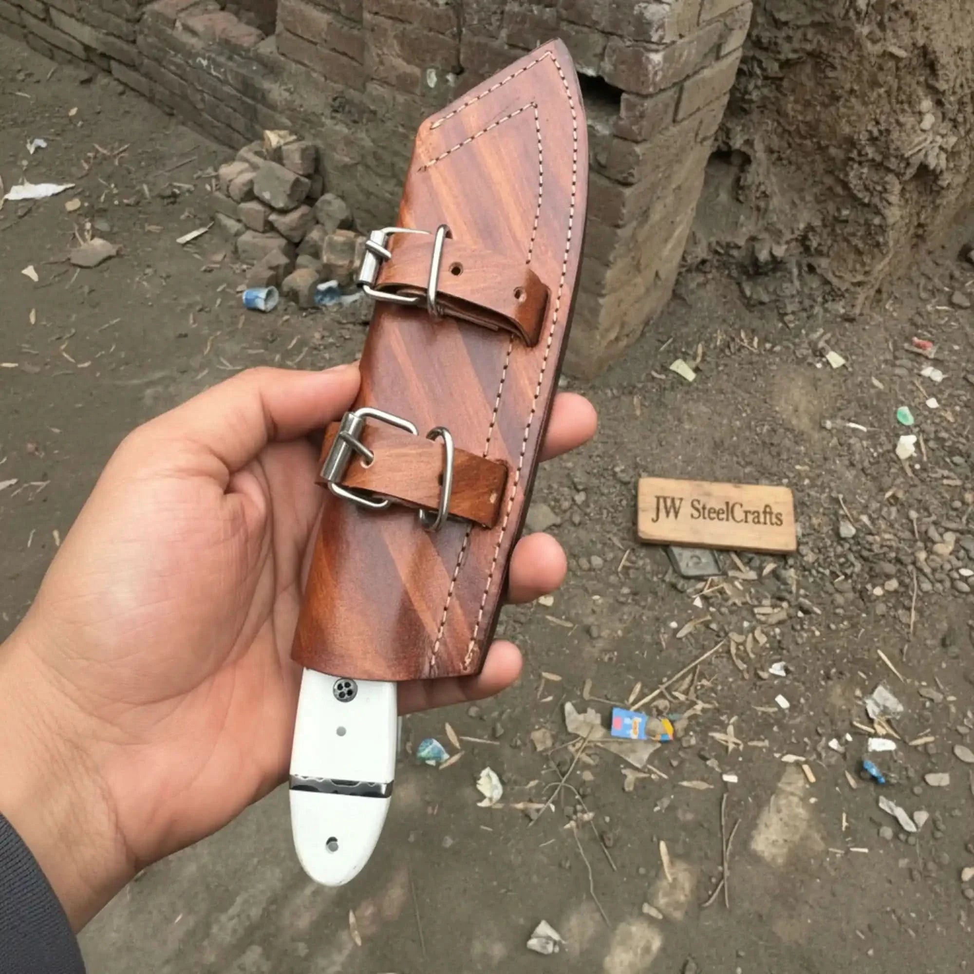 Handmade Carbon Steel Hunting Knife with White Epoxy Resin Handle
