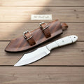 Handmade Carbon Steel Hunting Knife with White Epoxy Resin Handle