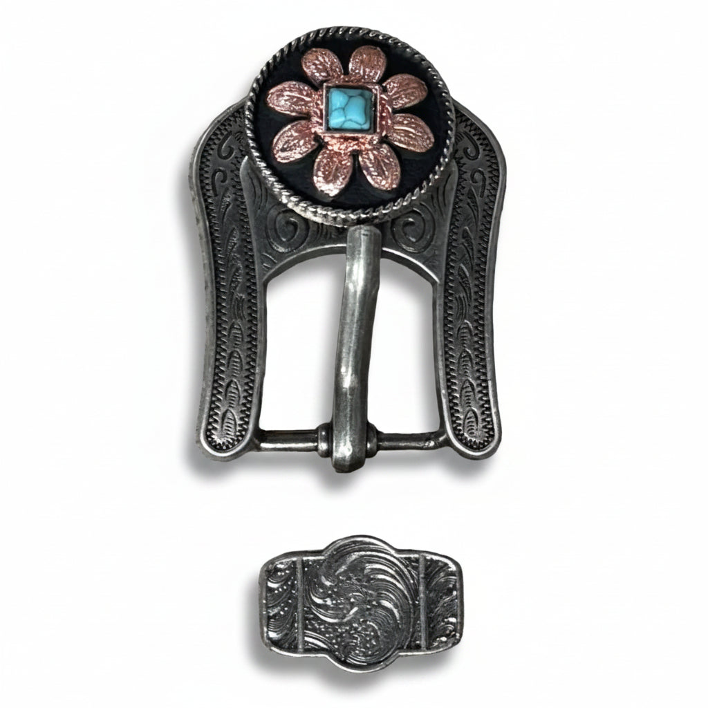 Copper Turquoise Sunflower Western Concho W188 — view 7