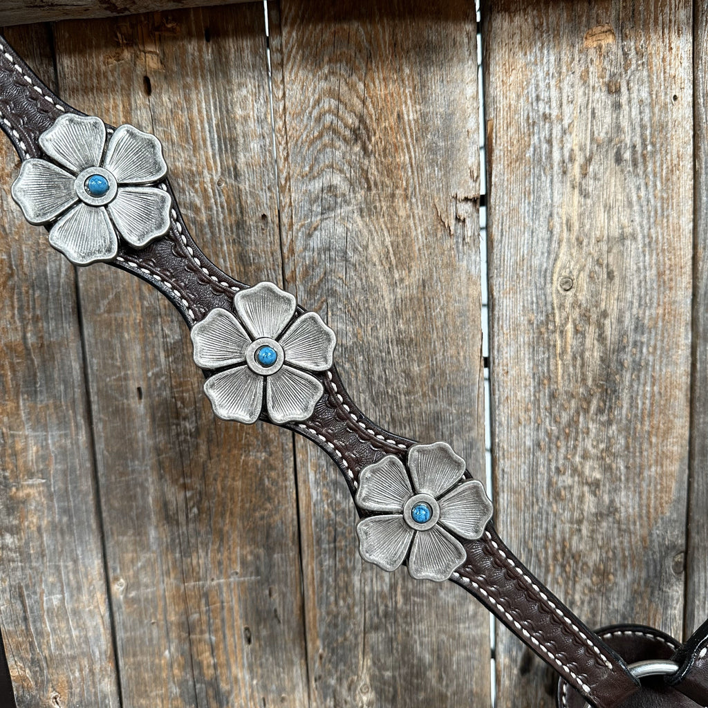 Dark Oil Silver Flower Breastcollar #BC120 — view 2