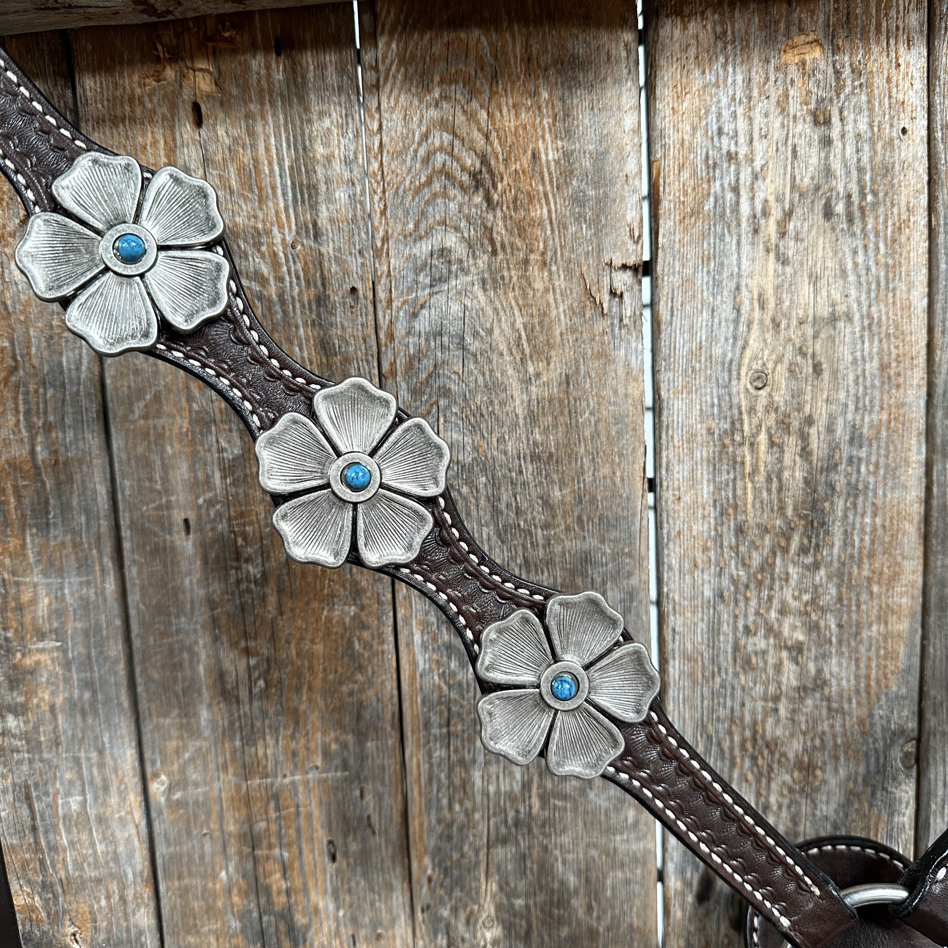 Dark Oil Silver Flower Breastcollar #BC120 — view 2