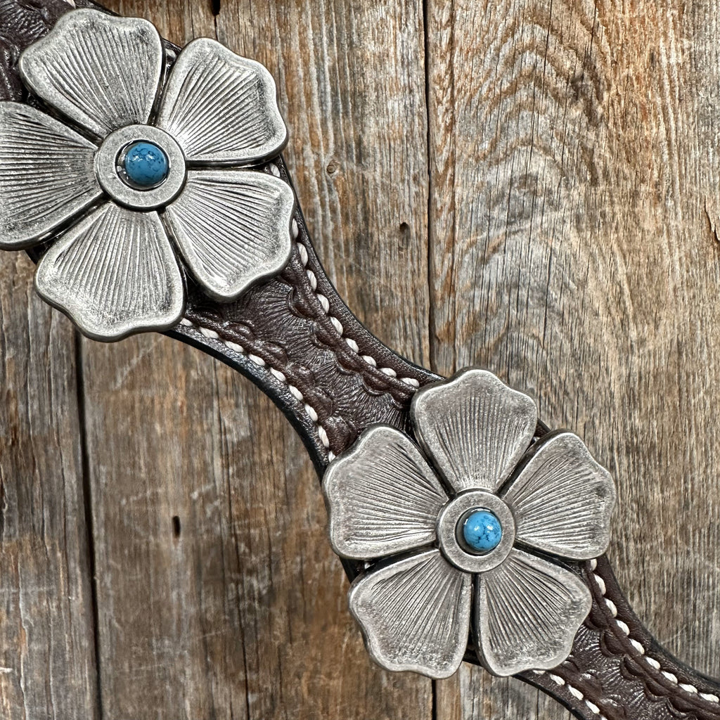 Dark Oil Silver Flower Breastcollar #BC120 — view 3