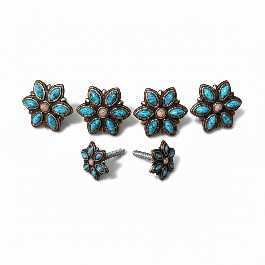 Copper Turquoise Flower Western Concho W207 — view 6