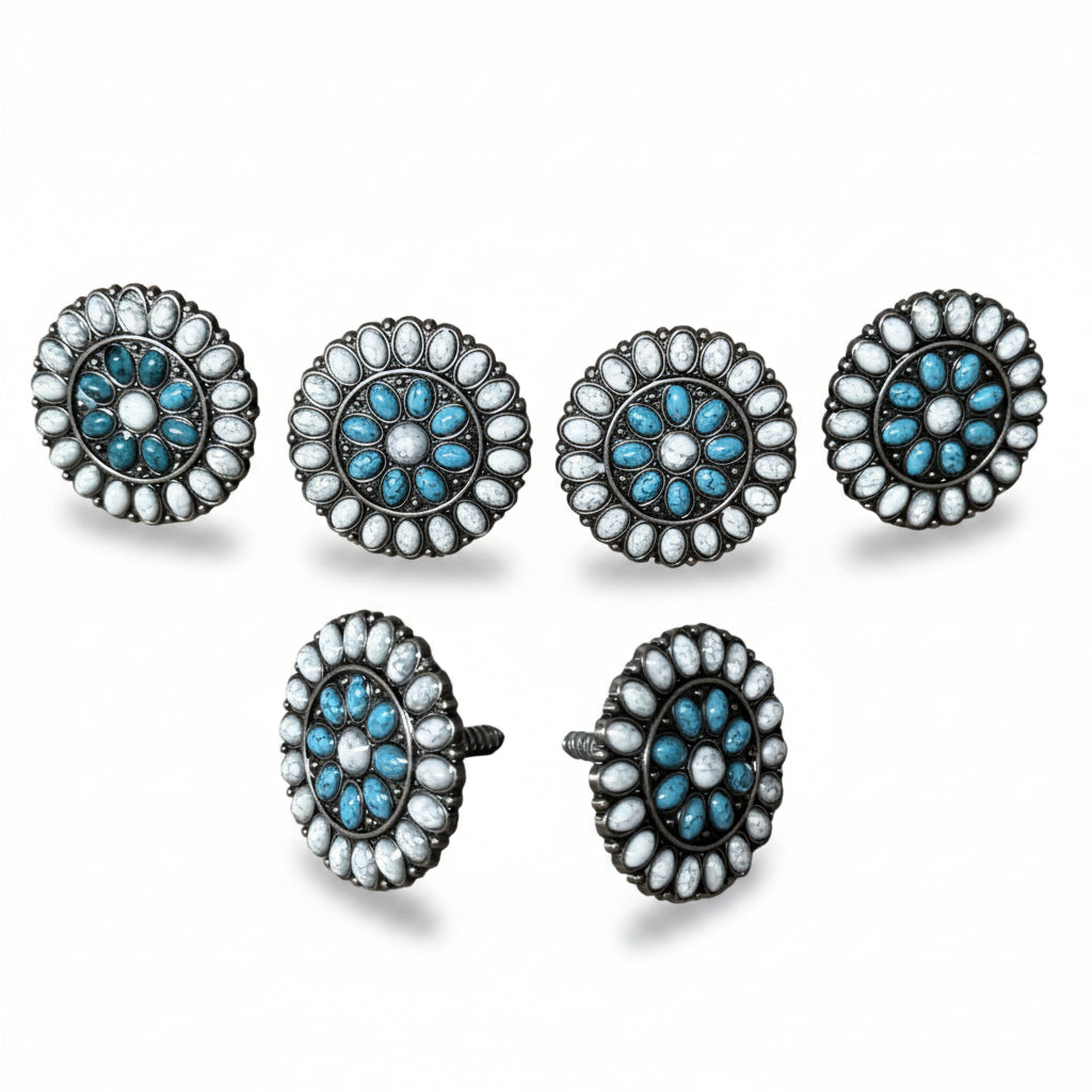 Blue and White Turquoise Western Concho W212 — view 4