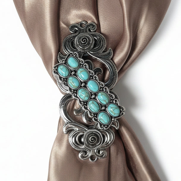 Antique Silver Rectangle Turquoise Concho W216 — view 5