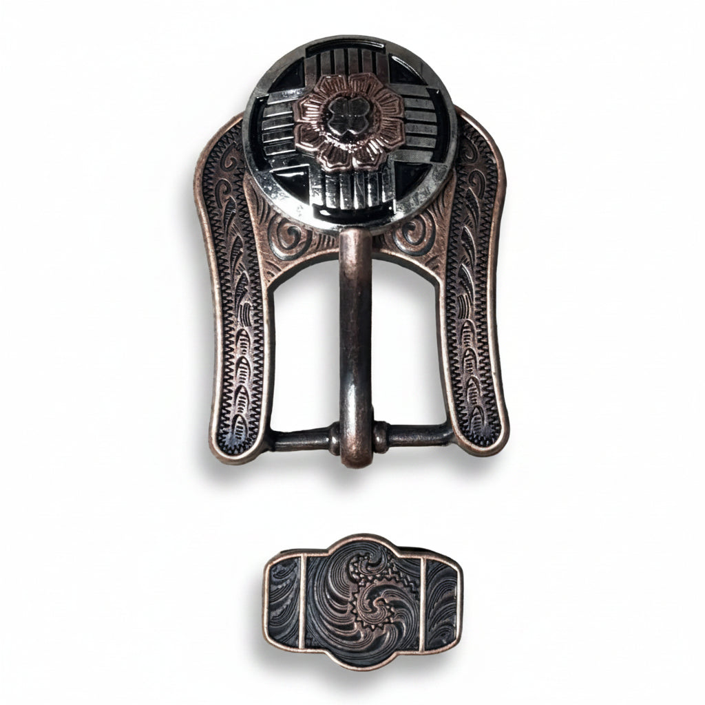Antique Silver with Copper Flower Western Concho W217 — view 6