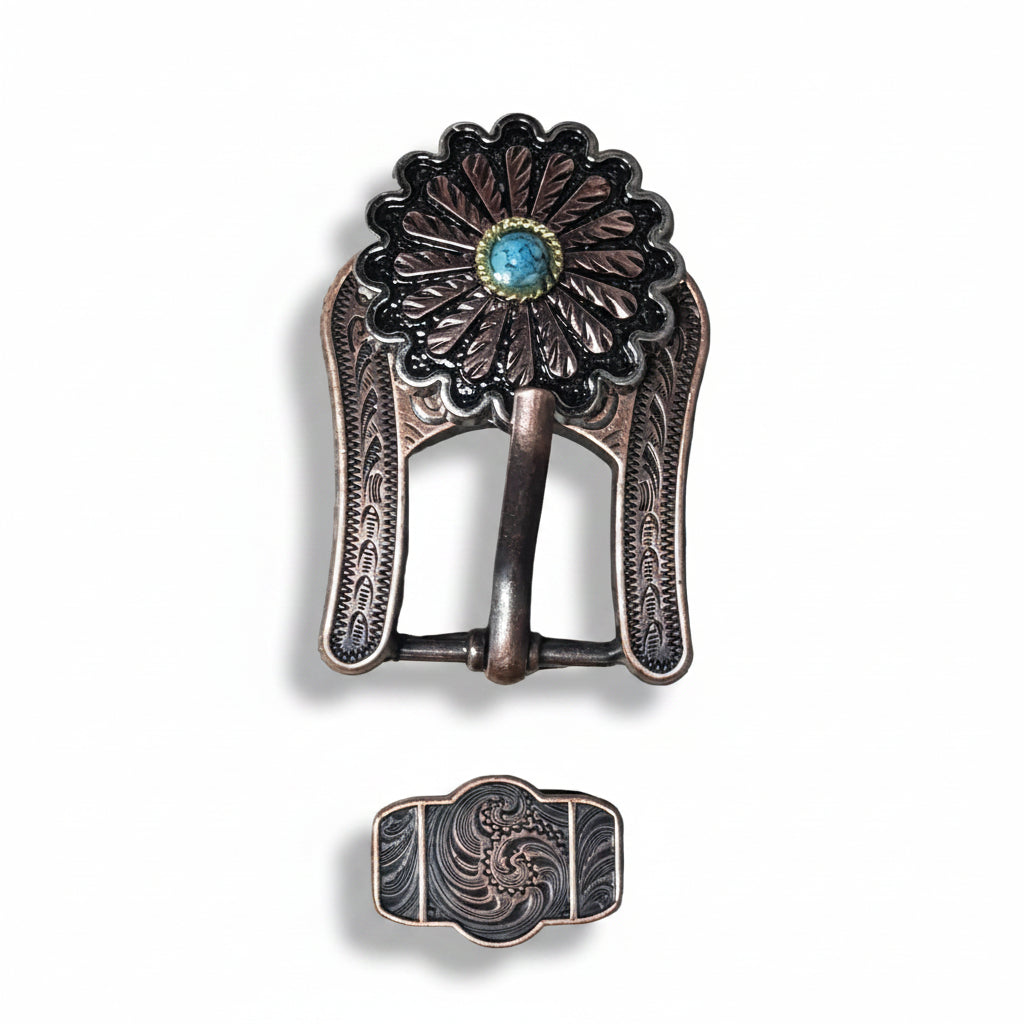 Antique Silver and Copper Floral Western Concho W220 — view 5